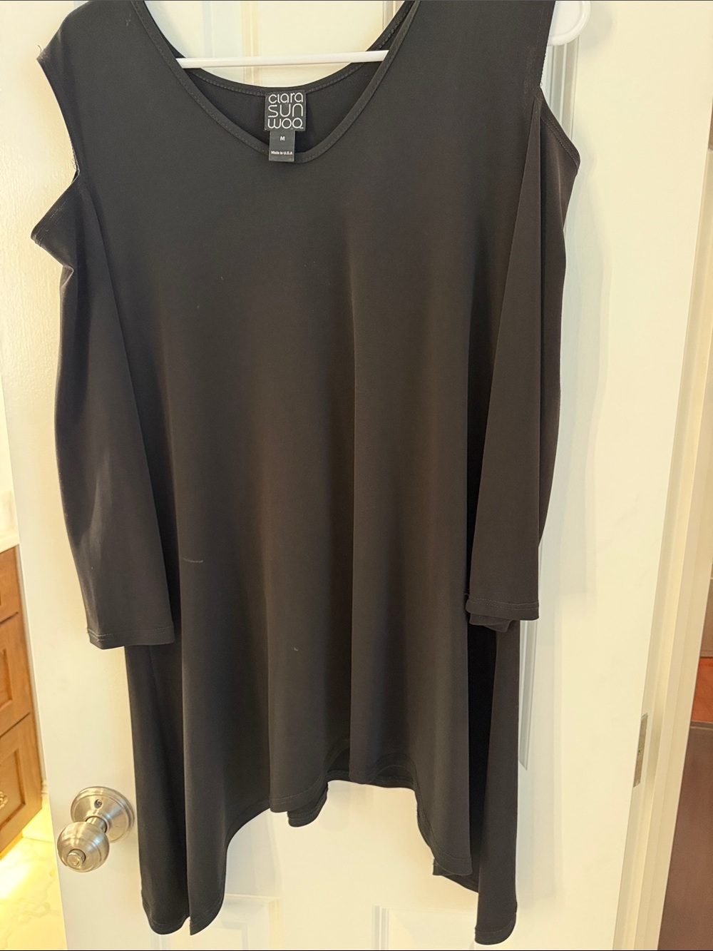 Clara Sun Woo Black Cold-Shoulder Tunic Top